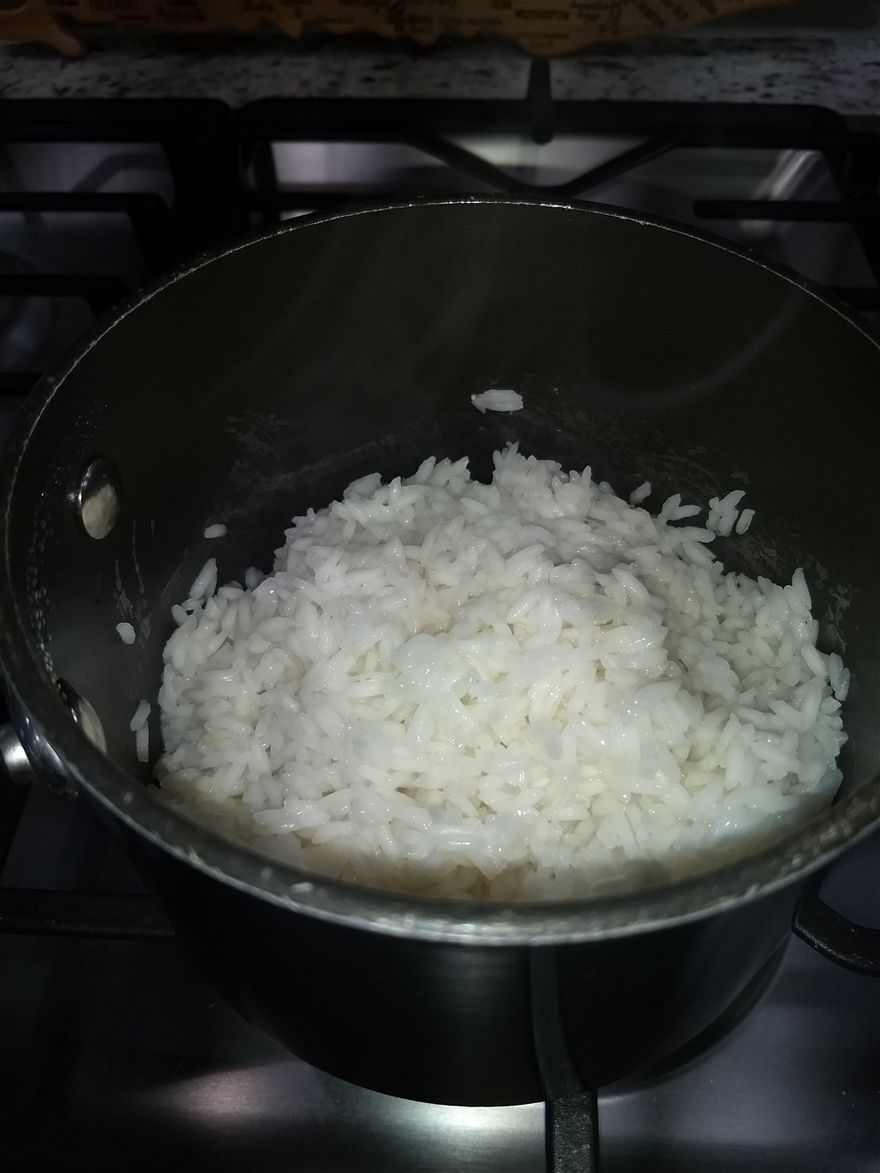 White rice ready to be added to pot