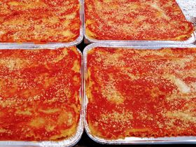 Made 5 trays of lasagna for demo.