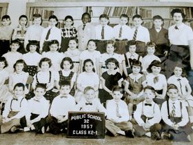 My kindergarten class picture. I'm the one second row on the right, second girl in with neckerchief. I loved my teacher, Mrs. Silverman.