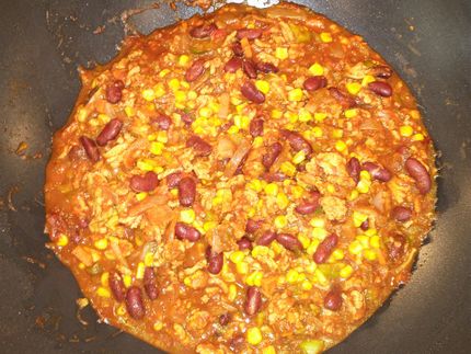 Here is a chicken version chili. I added a can of Mexican corn.